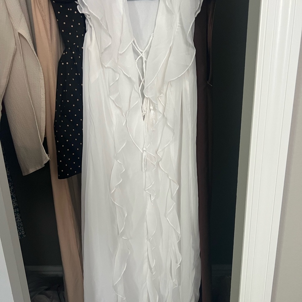 Boohoo White Ruffle Maxi Dress